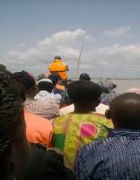 Some migrants travelling by water .